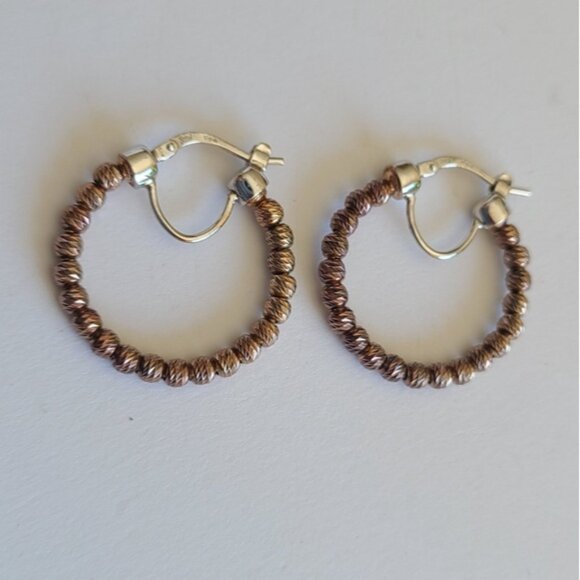 Vintage Sterling Silver Dazzling Bronze Boho Western Beaded Round Hoop Earrings - Picture 6 of 7